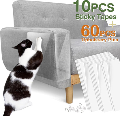 Cat Scratch Furniture Protection Tape with Upholstery Pins - 10 Pack, White